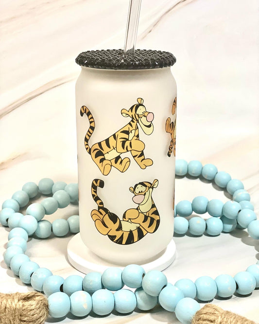 Personalized Tigger Frosted Glass Can Tumbler