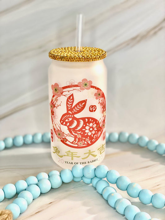 Year of the Rabbit Frosted Glass Can Tumbler