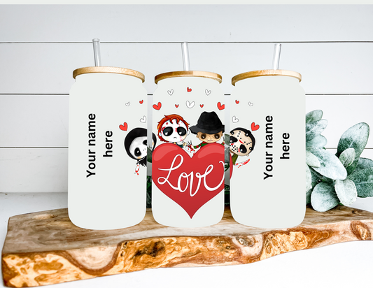 Valentines Slashers Frosted Glass Can Tumblers