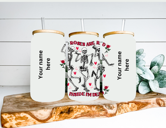 Valentine Skeletons Frosted Glass Can Tumbler
